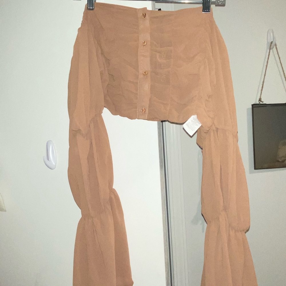 cropped light brown long sleeve shirt - Picture 2 of 2